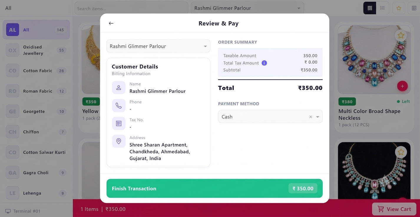 Vaxa POS desktop billing screen